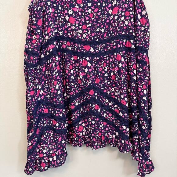 Torrid Tank Top Womens Size 1 Purple Floral Print Asymmetrical Ruffle Hem Blouse - Picture 5 of 8
